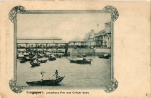 PC CPA SINGAPORE, JOHNSTONS PIER AND COLLYER QUAY, VINTAGE POSTCARD (b4292)