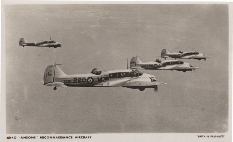 Ansons Reconaissance Aircraft Military Plane Old Postcard