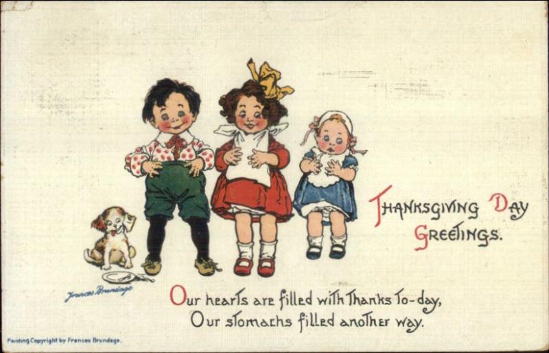 Frances Brundage Thanksgiving Children Full of Turkey c1910 Postcard #2