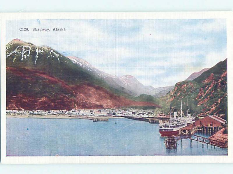 Unused W-Border BOAT & DOCK AT SHORELINE Skagway Alaska AK p0376