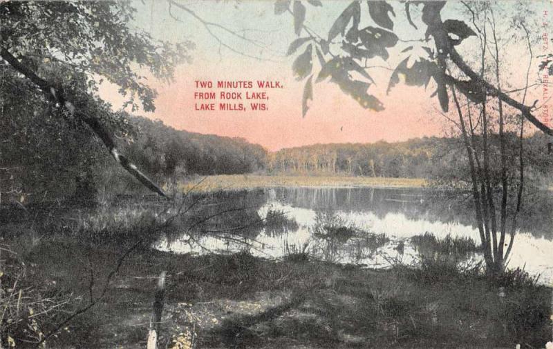 Lake Mills Wisconsin Rock Lake Waterfront Antique Postcard K65964