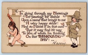 Thanksgiving Postcard Pilgrim Native American Arts Crafts 1912 Posted Antique