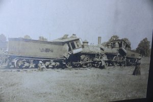 1905 July 4th Train Wreck Black & White Photo with Newspaper Clipping