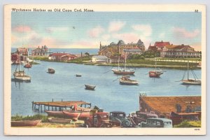 Old Cape Cod MA~Wychmere Harbor~Boats Anchored In Harbor~Vintage Linen Postcard 