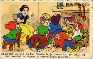 PC CPA DISNEY, SNOW WHITE AND THE SEVEN DWARFS, STORY TIME, POSTCARD (b15144)