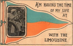 Vintage Postcard Lovers Dating Girl Driving Having The Time Of My Life With Limo