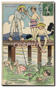 Old Postcard Gervese Illustrator Our Sailors Swimming