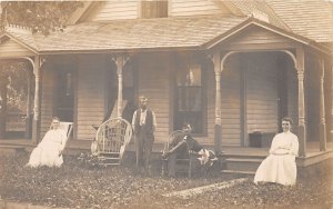 J46/ Palestine Illinois RPPC Postcard c1910 Family Home Residence Pet Dog 246