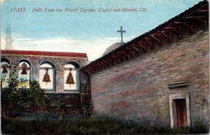 Bells From Priests Garden Capistrano Mission CA Antique Postcard DB UNP Unused 