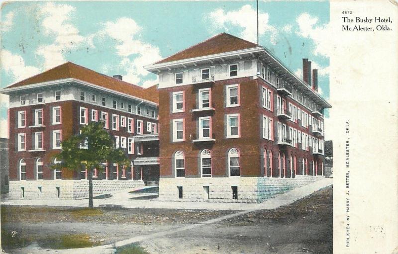 Mc Alester OklahomaThe Busby Hotel1914 Postcard