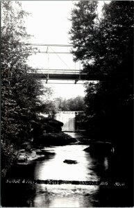 EKC RPPC WI Augusta Eau Claire County Bridge & Fall at Dells Pond 1940s K7