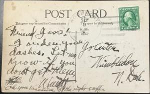 Postcard Used “Welcome” Woman Woodworth ND LB