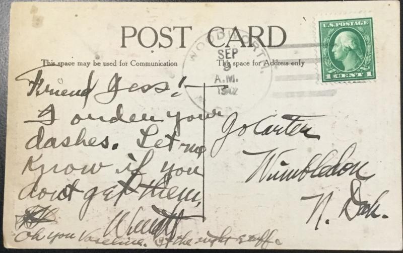 Postcard Used “Welcome” Woman Woodworth ND LB