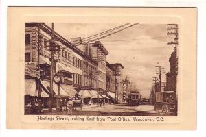 Downtown Hastings Street, Clock, Trolley, Vancouver British Columbia,