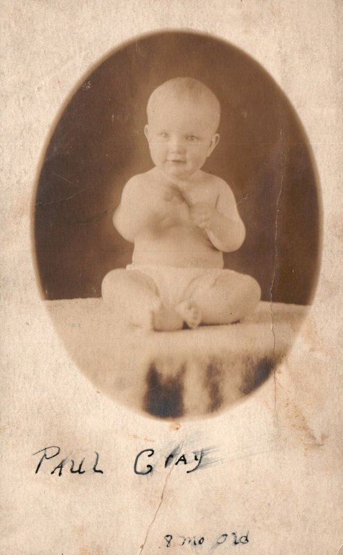 Vintage Postcard Paul Gray Cute Little Infant Photography At 8 Months Old RPPC