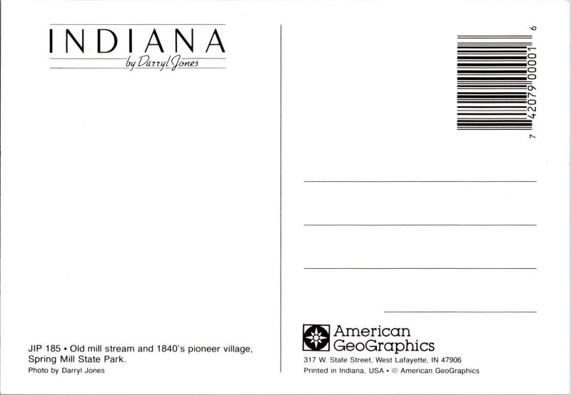 Continental Postcard Old Mill Stream Spring Mill State Park, Indiana CF4