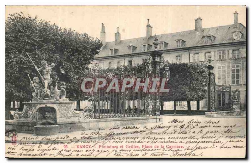 Old Postcard Nancy fountains and grills Place de la Carriere