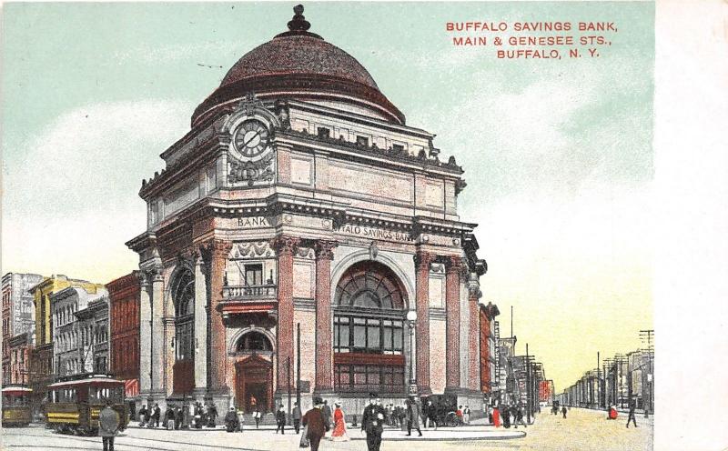 Buffalo New York~Buffalo Savings Bank @ Main & Genesee Street~Busy Street~c1910