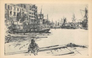 Eagle Wharf James Whistler Etching Freer Gallery of Art, D.C. c1920s Postcard