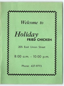 1960s MORGANTON NC HOLIDAY FRIED CHICKEN EAST UNION ST DAILY MENU Z4660