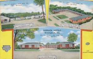 Birmingham AL, Alabama - Three Roebuck Motels - pm 1952 - Roadside - Linen