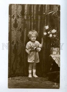 198331 Little Boy ROSES Flower CONGRATULATION Vintage photo PC