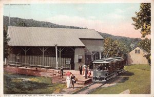 LOWER TROLLEY STATION MT. TOM RAILWAY MASSACHUSETTS POSTCARD (c. 1910)