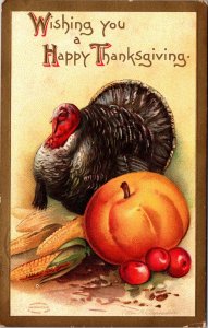 Clapsaddle Thanksgiving Postcard Turkey, Corn, Pumpkin, Fruit