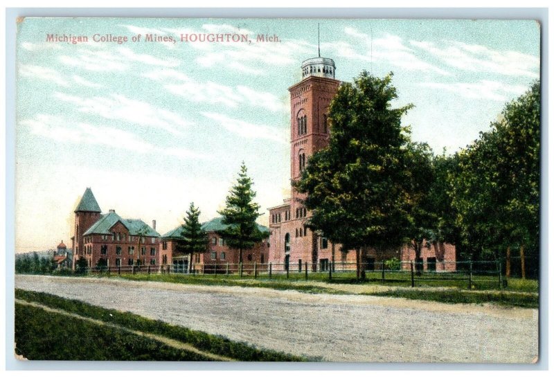 c1910 Michigan College Of Mines Building Dirt Road Houghton Michigan MI