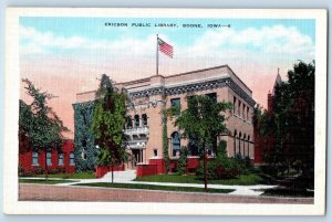 Boone Iowa IA Postcard Ericson Public Library Building Exterior c1940s Vintage