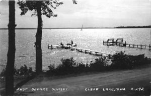 Clear Lake Iowa~View of Lake Just Before Sunset~People on Dock~1962 RPPC