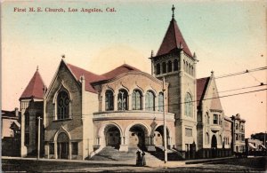 Hand Colored Postcard First M.E. Church in Los Angeles, California