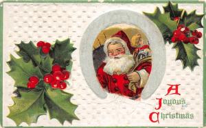 F23/ Santa Claus Merry Christmas Postcard c1910 Horseshoe Holly 1