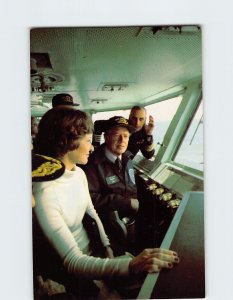 Postcard President and Mrs. Carter take the wheel of the U.S.S. Eisenhower, NC