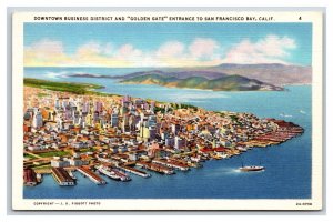 Aerial View Downtown Business District San Francisco  CA UNP Linen Postcard H23