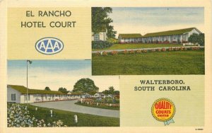 Walterboro South Carolina El Rancho Hotel Court Ahrens linen Postcard 21-11206