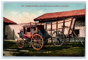 c1910 Prairie Schooner and Stage Coach Sacramento California CA Postcard 