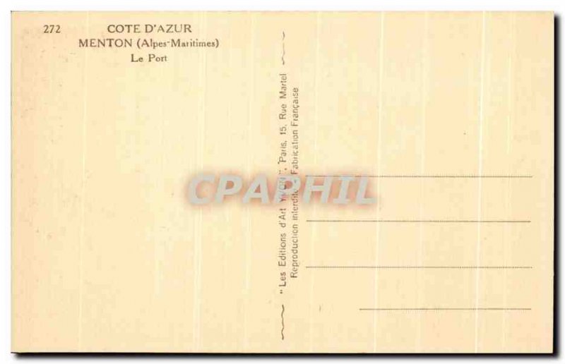 Old Postcard Cote D & # 39Azur Menton Port Pecheurs Yvon