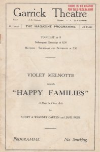 Happy Families Comedy Violet Melnotte Garrick London Theatre Programme