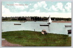 Pine Island Port Chester NY Sailing Boating Scene New York c1906 Postcard C39