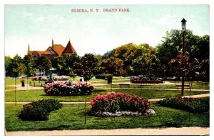 Early 1900's View of Brand Park, Beautiful Flowers, Elmira, NY Postcard