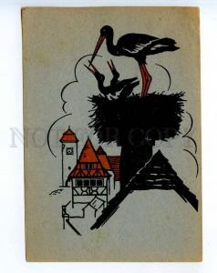 241393 GERMANY SILHOUETTE Stork in nest Vintage postcard