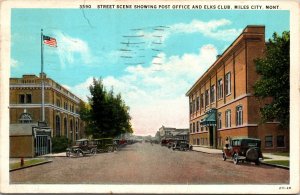 Street View Post Office Elks Club cars Miles City Montana Postcard