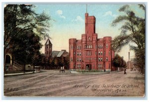 c1912 Armory Salisbury St. School Exterior Worcester Massachusetts MA Postcard