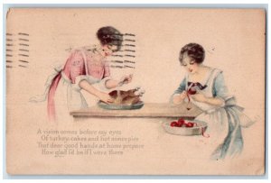 1914 Thanksgiving Womens Preparing Turkey Hot Mince Pies Wooster OH Postcard 