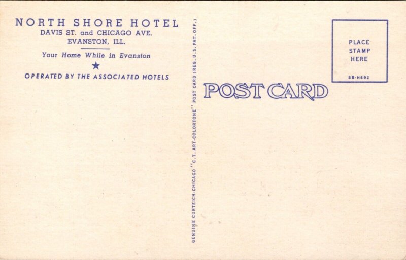 Linen Postcard North Shore Hotel in Evanston, Illinois