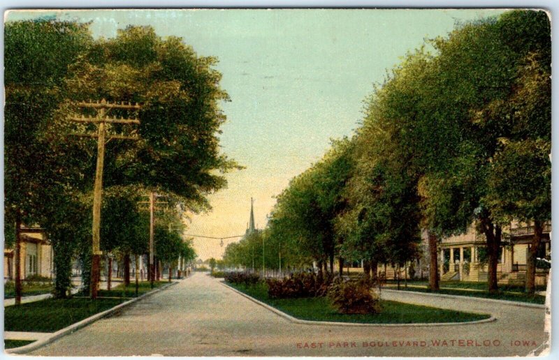 c1910s Waterloo, IA East E Park Boulevard Litho Photo Postcard Vtg Blvd Home A62