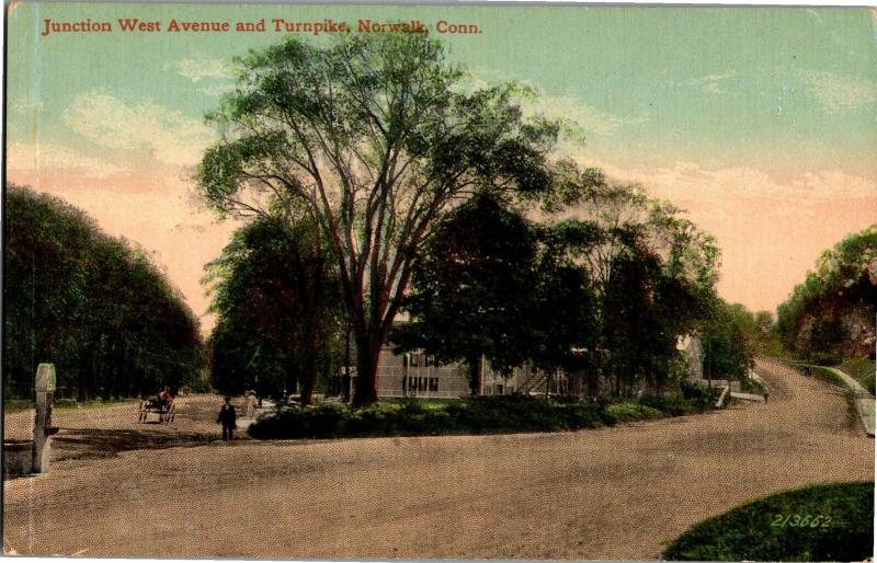 Junction West Avenue and Turnpike, Norwalk CT Vintage Postcard P25