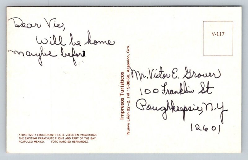 Acapulco  Skydiving Parasailing Parachute on Beach   Mexico Postcard