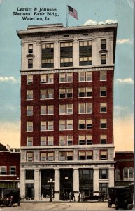 Postcard Leavitt and Johnson National Bank Building in Waterloo, Iowa